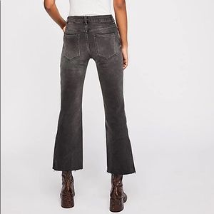 PAIGE Cropped Flare Raw Hem Black Jeans